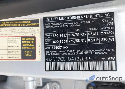 2013 Mercedes-Benz Gl 450 4Matic из США, поврежденный, VIN 4JGDF7CE1DA122099